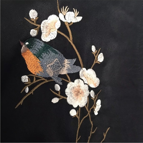 Zara Satin Embroidered Bomber Jacket Black Cherry Blossoms & Birds Small Black - Picture 7 of 14